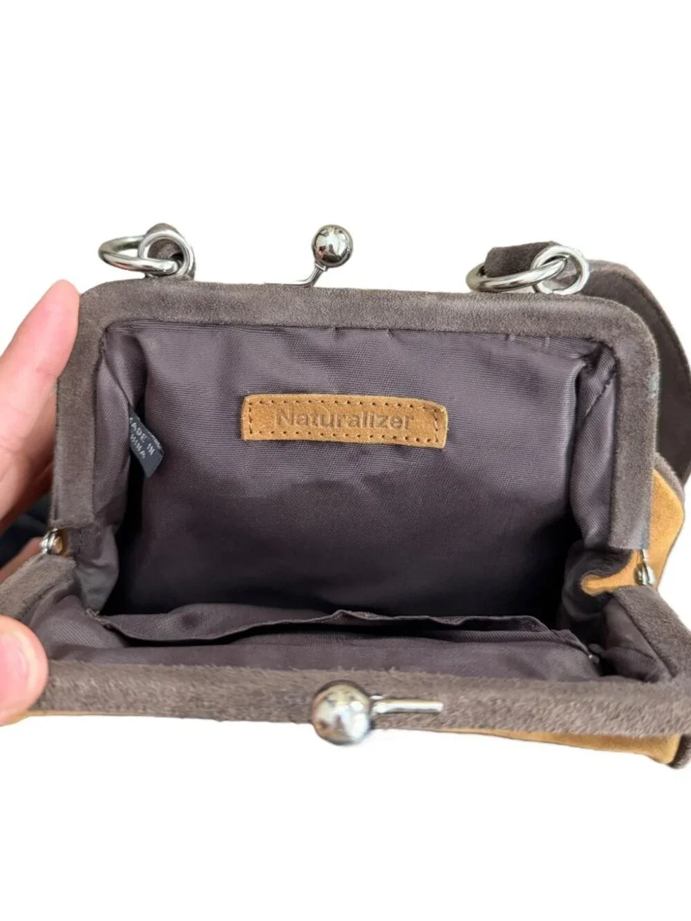 Naturalizer Suede Kisslock Mini Satchel Top Handle Bag Brown Y2K Western